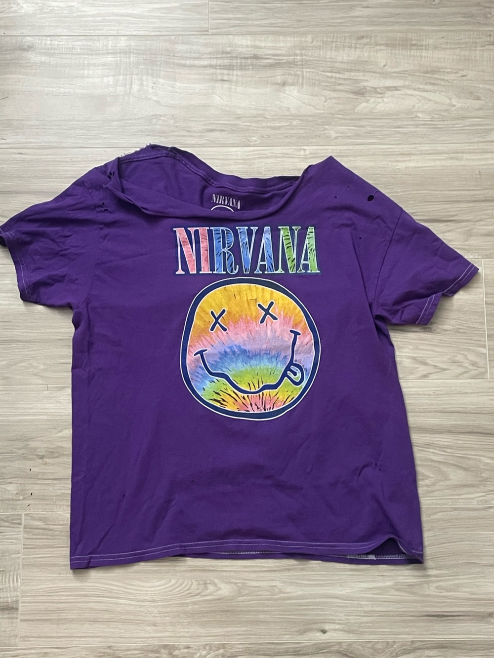 Distressed Stretched Y2K Whimsygoth Grunge Purple Nirvana Graphic tee